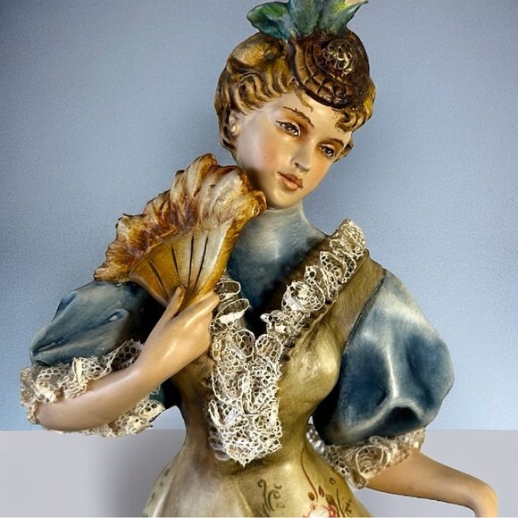 Vintage Italy Borsato Lace Porcelain Rococo Lady w/ Fan Figurine - Picture 2 of 15